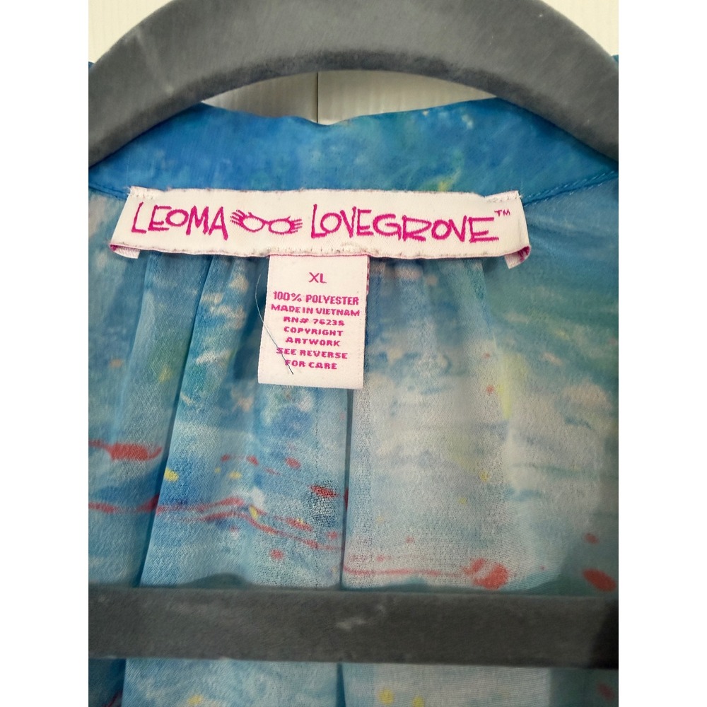 Leoma Lovegrove Sea Turtle Art Tunic Shirt Womens XL Blue Orange Button Up Long - Picture 4 of 12